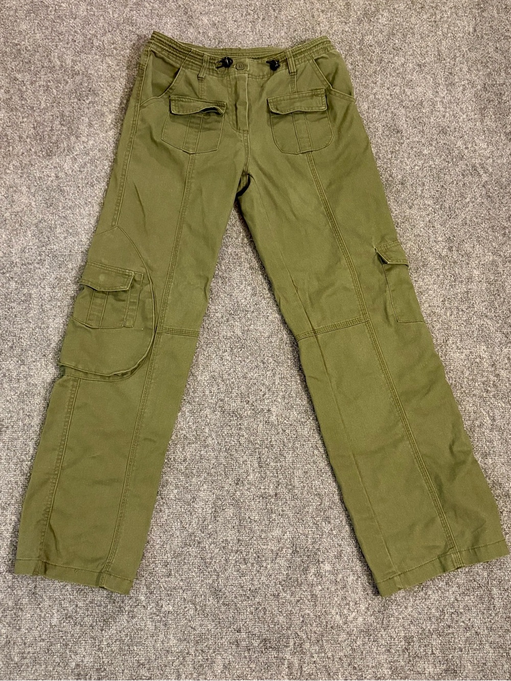 Brandy Melville Olive Green Cargo Pants Straight Leg Utility Pockets Drawstring